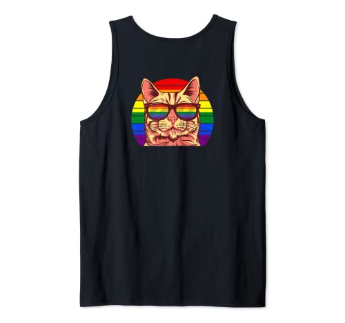 Funny Cat Gay Pride T-Shirt Rainbow Sunglasses LGBTQ Canotta