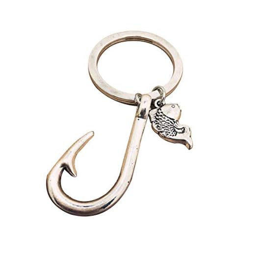 VOSAREA Llavero retro llavero gancho de pesca encantos bolso monedero (plata antigua)