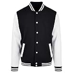 Build Your Brand Men's Basic College Jacket, Black/White, M