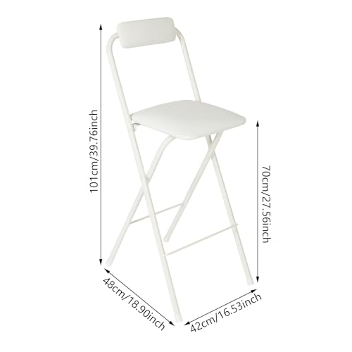 Image of 1Pcs Folding Bar Stool with Backrest, 27.56in Inch Tall Foldable Stool Chair Metal Frame Portable Chairs Portable Bar Chair Collapsible Stools Barstools w /Leather Padded for Kitchen Shop Cafe (Black2)