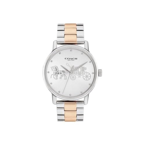 Image of Coach Grand Qtz Basic Silver White Round Dial Women's Watch|Two Tone Stainless Steel Material|Silver Color Band - 14503944