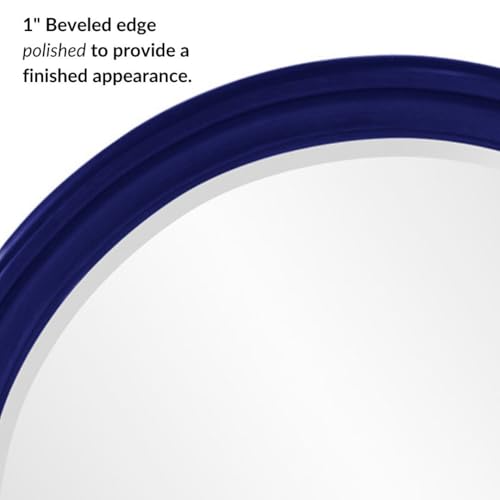Image of Howard Elliott Collection George Round Glossy Navy Wall Mirror, Bevelled Vintage Hanging Wood Framed Vanity Mirrors for Home Decor, Living Room, Bathroom, Bedroom, or Hallway, 36 Inch Round