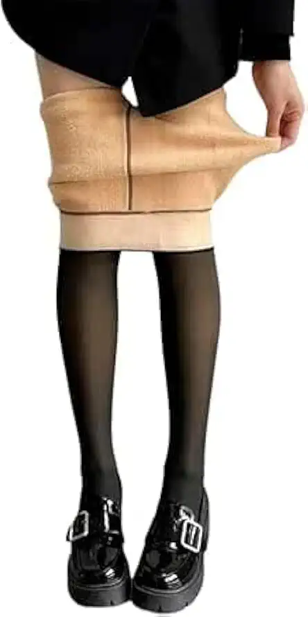 Meia Calça Térmica Feminina Forrada de Lã Efeito Translúcido para Inverno e Frio Extremo
