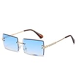 OSAGAMA Kleine Rechteckige Sonnenbrille Damen Herren Randlose Quadratische Brille Brillen UV400 Blau