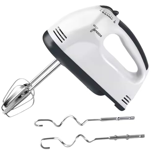 260W Electric Hand Mixer Hand Blander 7-Speed Lightweight Mixer with Turbo 4 Stainless Steel Attachments Included Whisks and Dough Hooks Ideal for Cakes Baking Eggs & Mixing