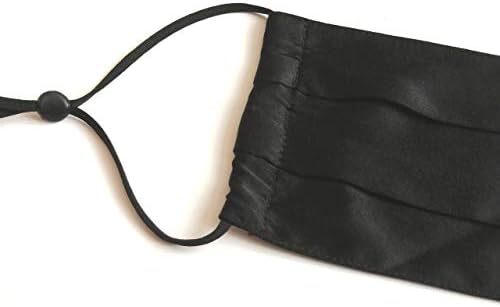 MILLIES 100% Mulberry Silk Face Mask Premium Grade 6A High Density 19 Momme Silk Pleated Face Covering 2 Layers Washable Reusable Adjustable Ear Toggles - Black
