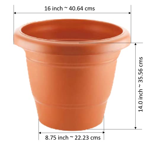 Image of Home Garden Flower Planter Pot Plastic Round Container Teracota Brown- 16 Inch Single Piece