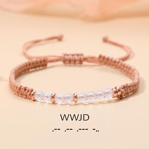 Btysun Morse Code Bracelets for Women Christmas Gift Stocking Stuffers for Teens Pink Braided Bracelets Inspirational Best Friend Birthday Gifts for Her High School Graduation Gifts for Her 2025 Mom Bracelet Jewelry