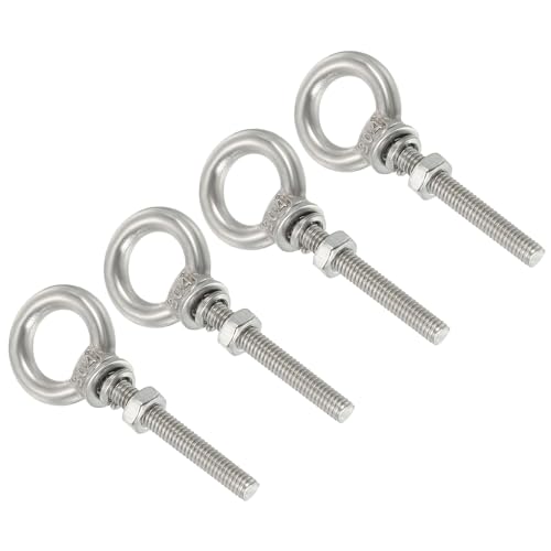Image of uxcell M10x30 3 /8 inchx1.18 inch Stainless Steel Eye Bolts Threaded Screw Eyebolt Shoulder Ring with Nuts Washers for Lifting Hanging, 4 Set