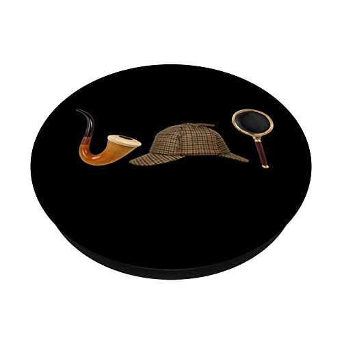 Sherlock Holmes - Deer Stalker Magnifying Glass Pipe Mystery PopSockets Swappable PopGrip, Black - Image 2