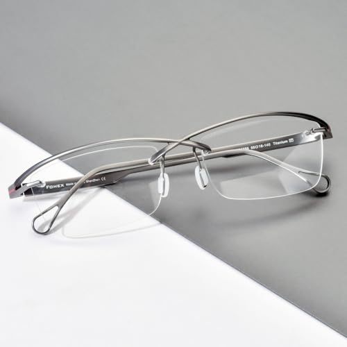 Image of FONEX Pure Titanium Glasses Frame Men Semi Rimless Square Eyeglasses Eyewear DTX416