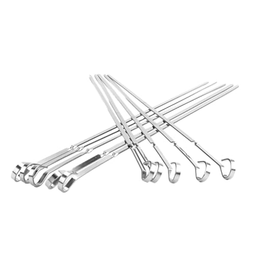 jojofuny Brochetas Planas de Acero Inoxidable Grueso 35 CM Juego de 10 Piezas para Barbacoa al Aire Libre Reutilizables y Antideslizantes para Carne y Verduras
