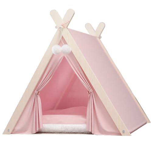 HJYXXSR Tienda de campaña tipo tipi para mascotas con cojín, cama para gatos y perros de 24 pulgadas, tapete plano para interiores (rosa)