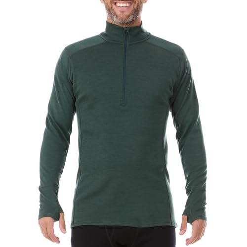 100% Merino Wool - Men’s Midweight Quarter Zip - Warm Pullover - Midlayer - Forest Green - Large