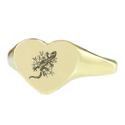 Bague lézard en cœur argent sterling 925 plaqué or chevalière vintage faite main LK_PDR_00993