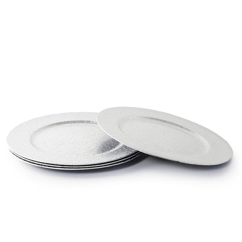 Rammento Juego de 4 platos de plástico redondos de 33 cm, plateados, vajilla decorativa grande para platos de cena, manteles individuales agrietados para decoración de mesa, juego de vajilla duradero