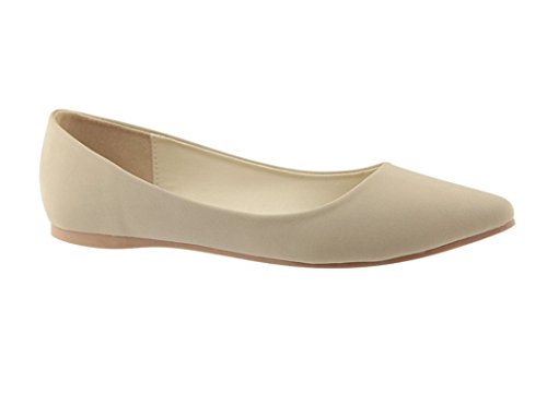Bella Marie BellaMarie Angie-29 Women's Classic Pointy Toe Ballet Flats,Beige, (8.5)