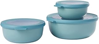 Mepal  Multi Bowl Cirqula 3-Piece Set  Food Storage Container with Lid - Suitable as Airtight Storage Box for Fridge & Freezer, Microwave Container & Servable Dish - 350, 750, 1250ml - Nordic Green.
