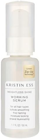 Kristin Ess Hair Weightless Shine Working Hair Serum, Frizz Taming, Cuticle Smoothing, Moisture Locking, Shine Enhancing, Color + Keratin Safe, 1.7 fl oz (Pack of 1)