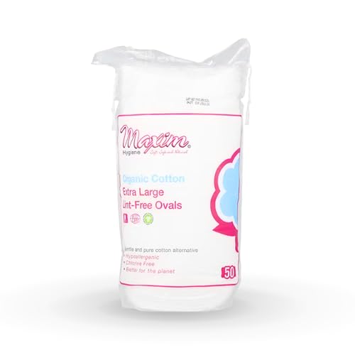 Maxim® 100% Certified Organic, Biodegradable. Hypoallergenic Cotton Extra Large Oval Makeup Remover, Easy Drawstring Closure Packaging, No GMO, Cruelty Free, 150 Count, 3 Packs