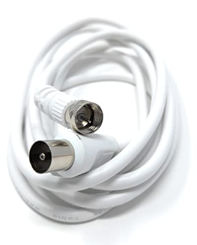 DRUT 2m RF TV Aerial Male to F Type Connector Male Plug Coaxial Coax Cable, Lead, 75 Ohm, 3C-2V (6.5ft, White Nickel Connectors) - Image 3