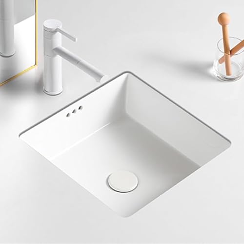 Lavabo di Vanità del Lavandino del Bagno sottopiano con Scarico in Ceramica, Basino da Bagno in Ceramica Rotonda/Rettangolare, per Cucina, Guardaroba