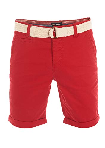 riverso Short Chino RIVHenry pour Homme - Ceinture, Bermuda Short, Court, 98% Coton - Bleu Clair, Bleu foncé, Navy, Rouge, Vert, Orange, Beige, Gris - W30 – W42 - Middle Red - W 38