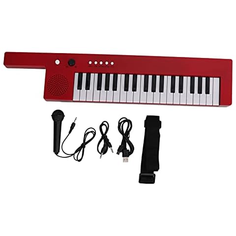 Jeankak 37 Key Keyboard Piano, Portable Guitar Electronic Organ with Strap and Microphone, Mini Education Musical Instrument for Developing Kids and Beginners’ Musical Interests(red) Cover