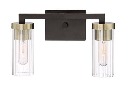 Image of Minka Lavery 3042-560 Ainsley Court Vanity Bath Light, 2-Light, 120 Total Watts, 15-in H x 9.25-in W, Aged Kinston Bronze with Brushed Brass Highlights