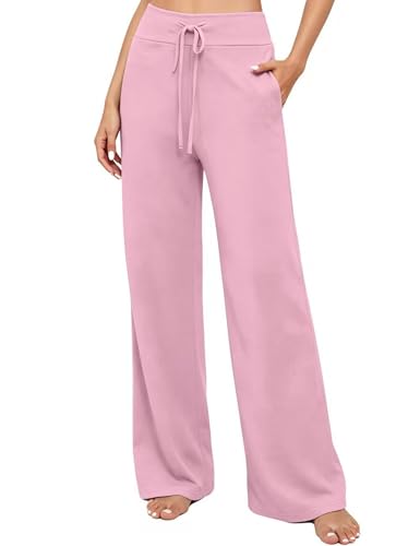 Image of LOCUBE Women's Pajama Pants, Soft Comfy High-Waist Wide-Leg Lounge Pants with Drawstring and Pockets