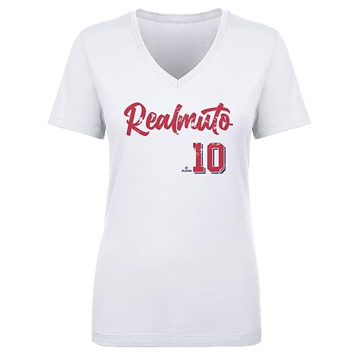 500 LEVEL J.T. Realmuto Shirt for Women (Women's V-Neck, Medium, White) - J.T. Realmuto Philadelphia Script