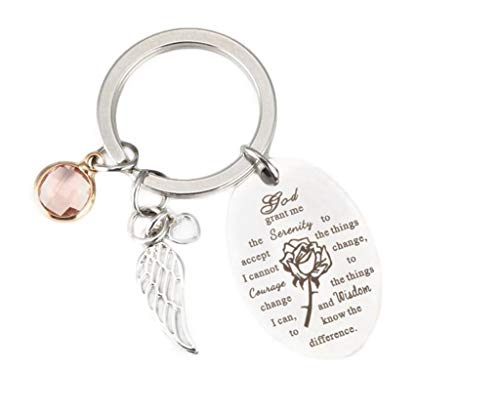 MIH Media Serenity Prayer Keychain with Rhinestone and Wing Charm