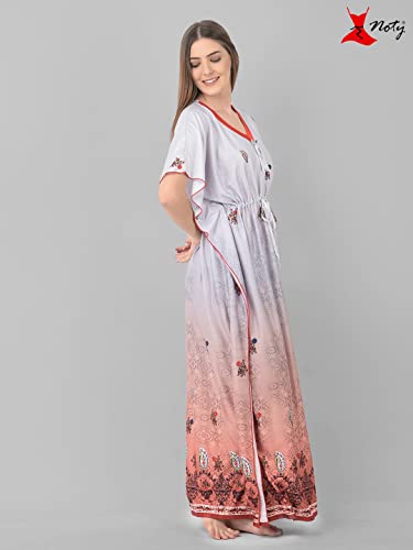 Image of Noty Women's Kaftan Nighty | Digital Print | Sarena Fabric | V Shaped Neck Nightwear | Nightdress for Girl