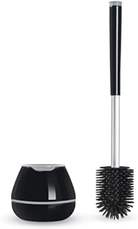 BOOMJOY Toilet Brush and Holder Set, Black Silicone Toilet Bowl Cleaner Brush, Toilet Scrubber Brush with Tweezers for Bathroom Cleaning, RV Accessories and House Organization Must-Haves