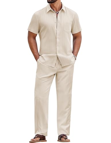 COOFANDY Mens Vacation Outfit 2 Piece Casual Summer Set Cruise Outfits for Men Resort Wear