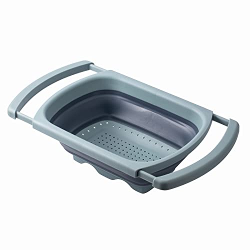 Collapsible Colander With Extendable Handles - Durable Kitchen Over The Sink Collapsible Strainer To Drain Pasta, Vegetables And Fruits -Foldable Space Saving Design - By Social Chef (Rectangle Grey) #TOP24
