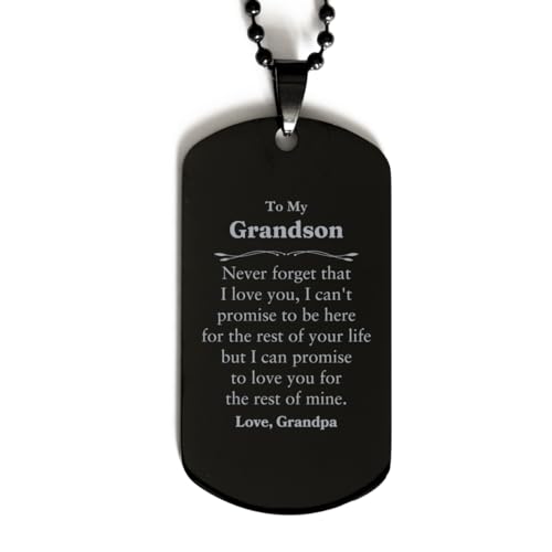 Grandson Engraved Black Dog Tag - Never Forget I Love You Grandpa Gifts for Birthday Christmas Veterans Day