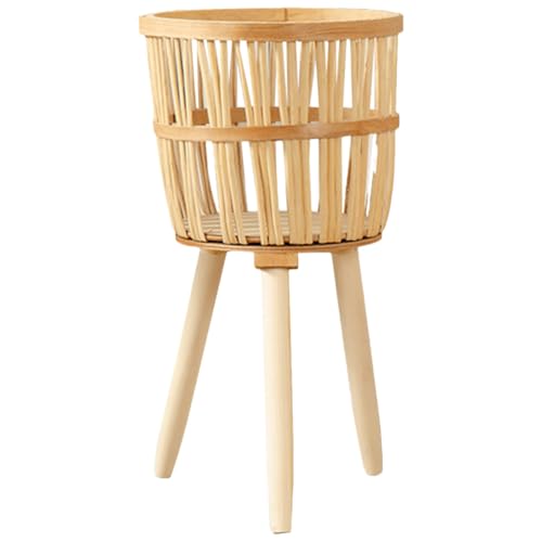 SHINEOFI Maceta de Bambú Tejida a Mano Patas de Soporte, Cesta para Plantas de Interior y Jardín, Soporte para Macetas Mediano, Adecuado para Decoración del Hogar y Balcón