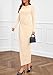 PRETTYGARDEN Women's Fall Wedding Guest Cocktail Midi Dresses Elegant Long Sleeve Bodycon Ruched Dress 2025 Fashion Clothing (Beige,Large)