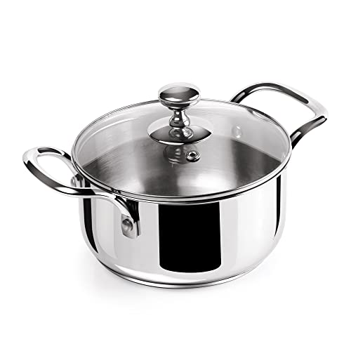 Image of Milton Pro Cook Induction Cookware & Gas Stove Friendly Triply Stainless Steel Casserole Handi /Biryani Pot with Glass Lid 18 cm | 2.3 Litre | Cook-N-Serve Bowl | 2 Year Warranty
