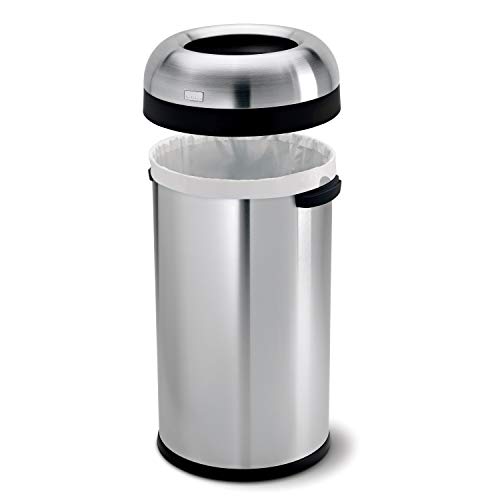 Image of simplehuman 60 Liter / 16 Gallon Bullet Open Top Trash Can, Commercial Grade Heavy Gauge, Brushed Stainless Steel