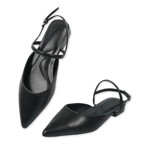 Women's Flats Shoes Slingback Flats for Women Pointed Toe PU Leather Low Heel Buckle Strap Womens Ballet Flats Classic Fashion Comfortable Dressy Shoes Casual Work Office Flat3