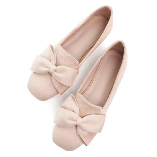 Hee grand Bowknot Ballet Flats for Women Square Toe Dressy Shoes Suede Comfort Slip-On Loafers Casual Women's Flats4