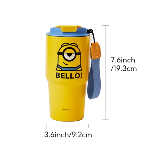 Image of MINISO Minions Travel Tumbler Stainless Steel Cup 17 oz with Strap Vacuum Insulated Water Bottle with Lid and Straw Coffee Cup Holder Compatible BPA-Free Mug for Adults and Kids School Office Home