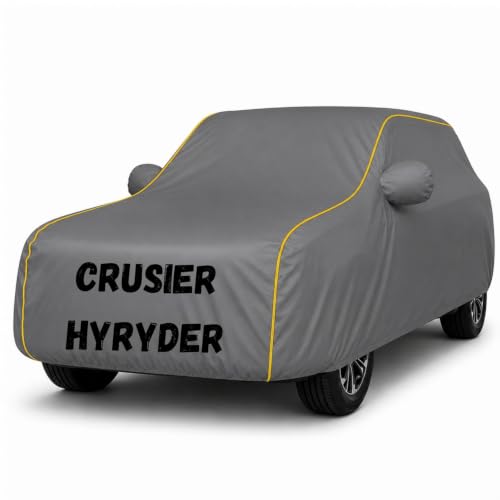 Image of Premium Waterproof Car Cover for Crusier Hyryder | Soft Cotton Lining Heavy Duty Triple Stitched Heat Resistant Outdoor Cover Comes with Mirror and Antenna Pocket Full Bottom Elastic (Zig Zag Grey)