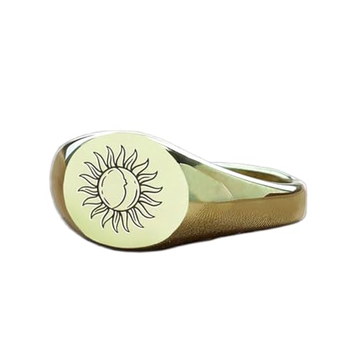 Bague soleil gravée argent 925 plaqué or chevalière vintage fait main