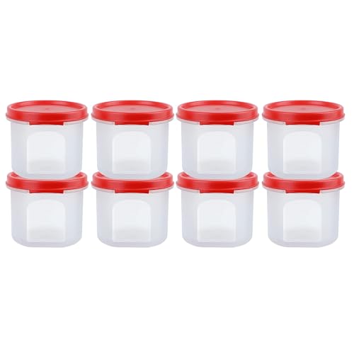 Image of SIMPARTE Smart Slim Storage Air-Tight & Leak Resistant Plastic Modular Container - For Snacks, Spices, Dry Fruits, Flax Seeds Stackable, BPA Free, Food Grade (250 ML, Set of 8, Red)
