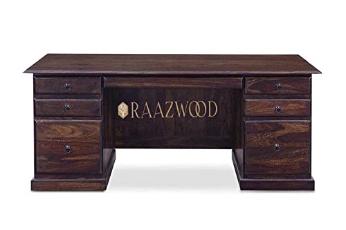 Image of Sheesham Wood Wooden Study Writing Desk Table for Office, Laptop Computer Table with 6 Drawers Storage for Home and Office (Walnut Finish)