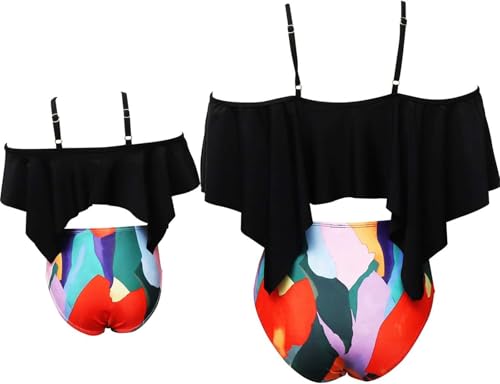 Mommy and Me Swimsuit Off Shoulder Ruffle Two Piece High Waisted Bikini Set Family Matching Swimwear3