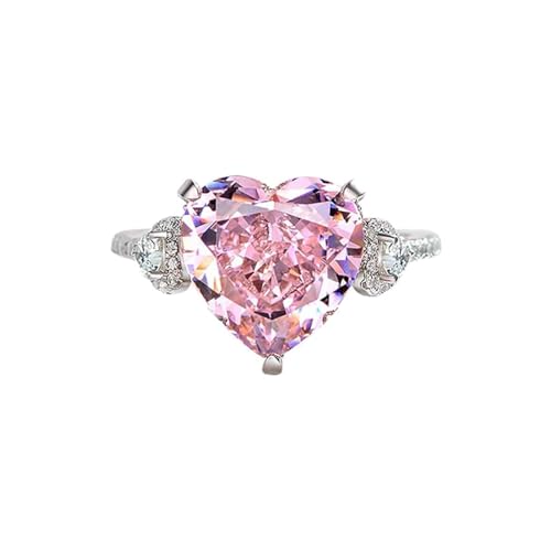 IMINI Bague en diamant rose en forme de cœur pour femmes et filles - Bague éternelle étincelante en cristal CZ - Alliance de luxe - Bagues de fiançailles ajustables et extensibles - Bijoux élégants et